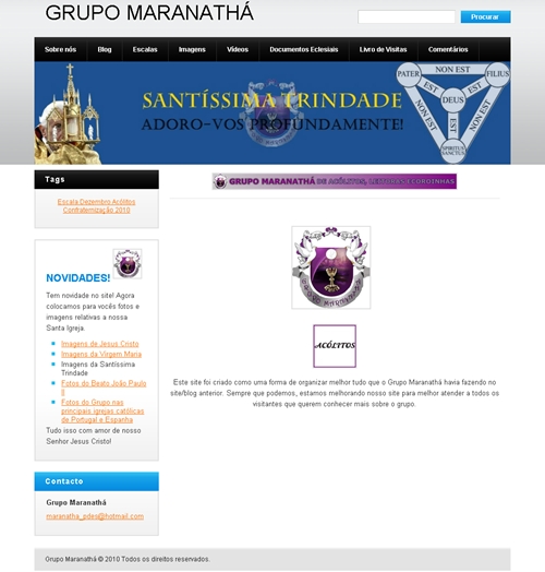 Página Inicial do Website do GRUPO MARANATHÁ